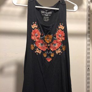 AEO XS Navy Blue Tank Top with Floral Accent